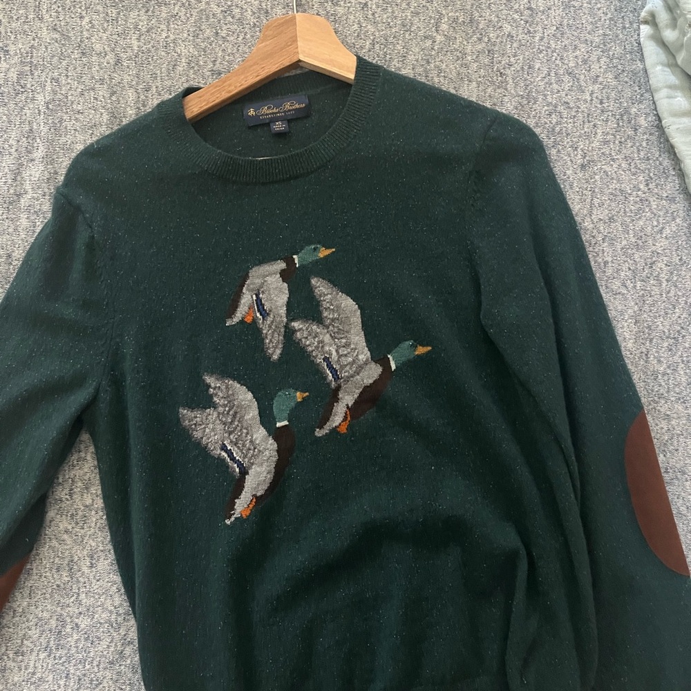Brooks Brothers Dark Green Sweater with Duck Motif and Elbow Patches